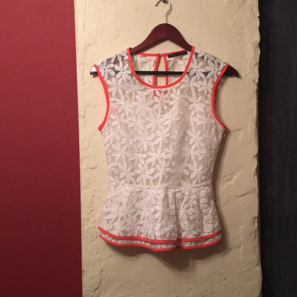 Charming White & Coral 70’s Style Peplum